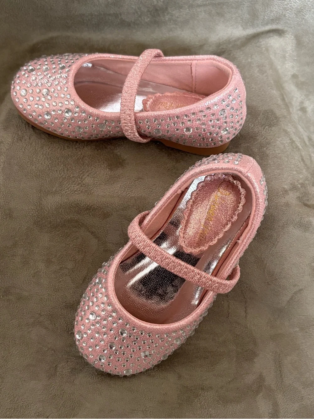 Dream Pairs Pink & Sparkling White Rhinestone Mary Jane Princess Flats Size 4T